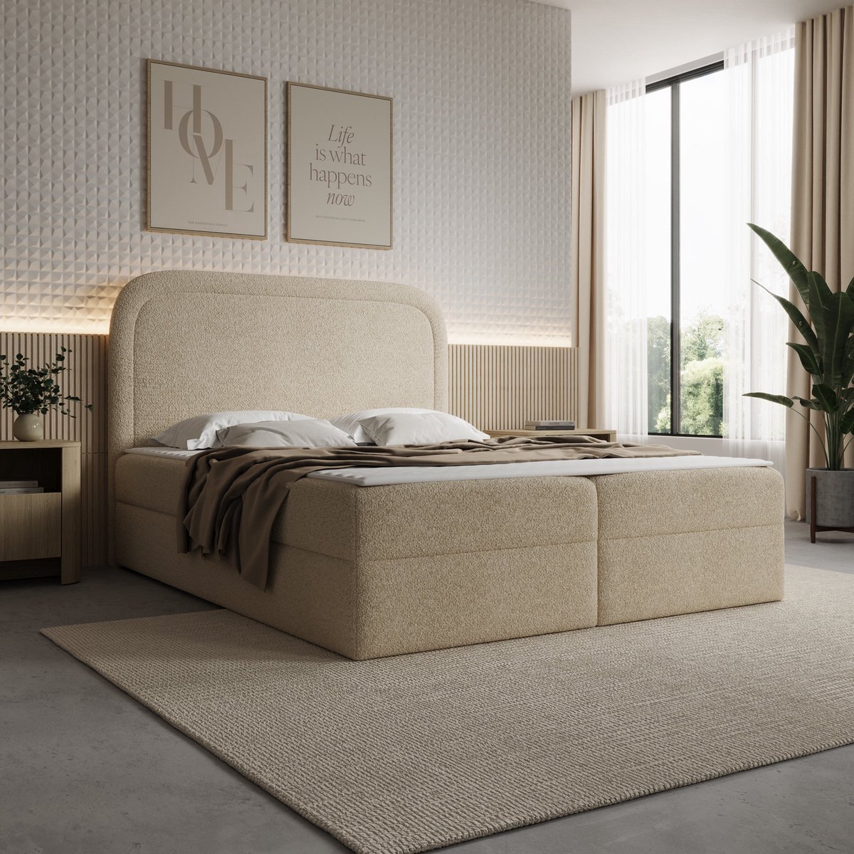 Meubella - Bastide - Boxspring - Teddystof beige - 160x200 cm