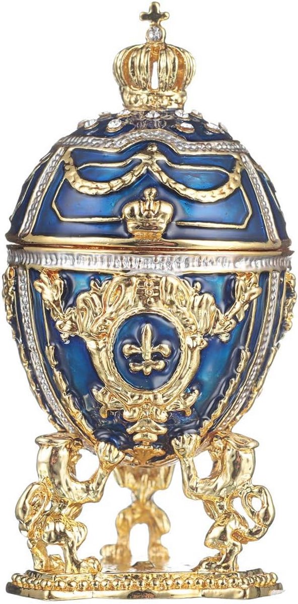 Faberge-stijl juwelendoos met leeuwen en keizerskroon - 7,5 cm