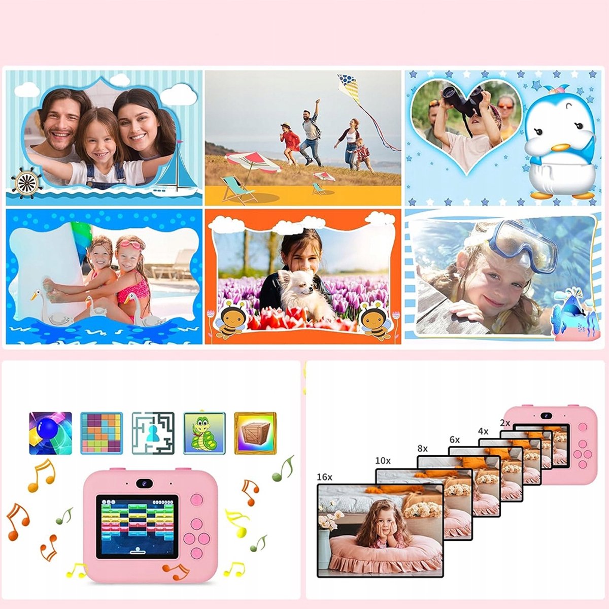 Kids Print Camera - Instant Printer - Fotoprinter camera - Multifunctionele digitale kindercamera - 1080P - 16x digitale zoom - Selfiemodus - 32 GB - Voor Kinderen 3-12 Jaar & Cadeau — afbeelding 4
