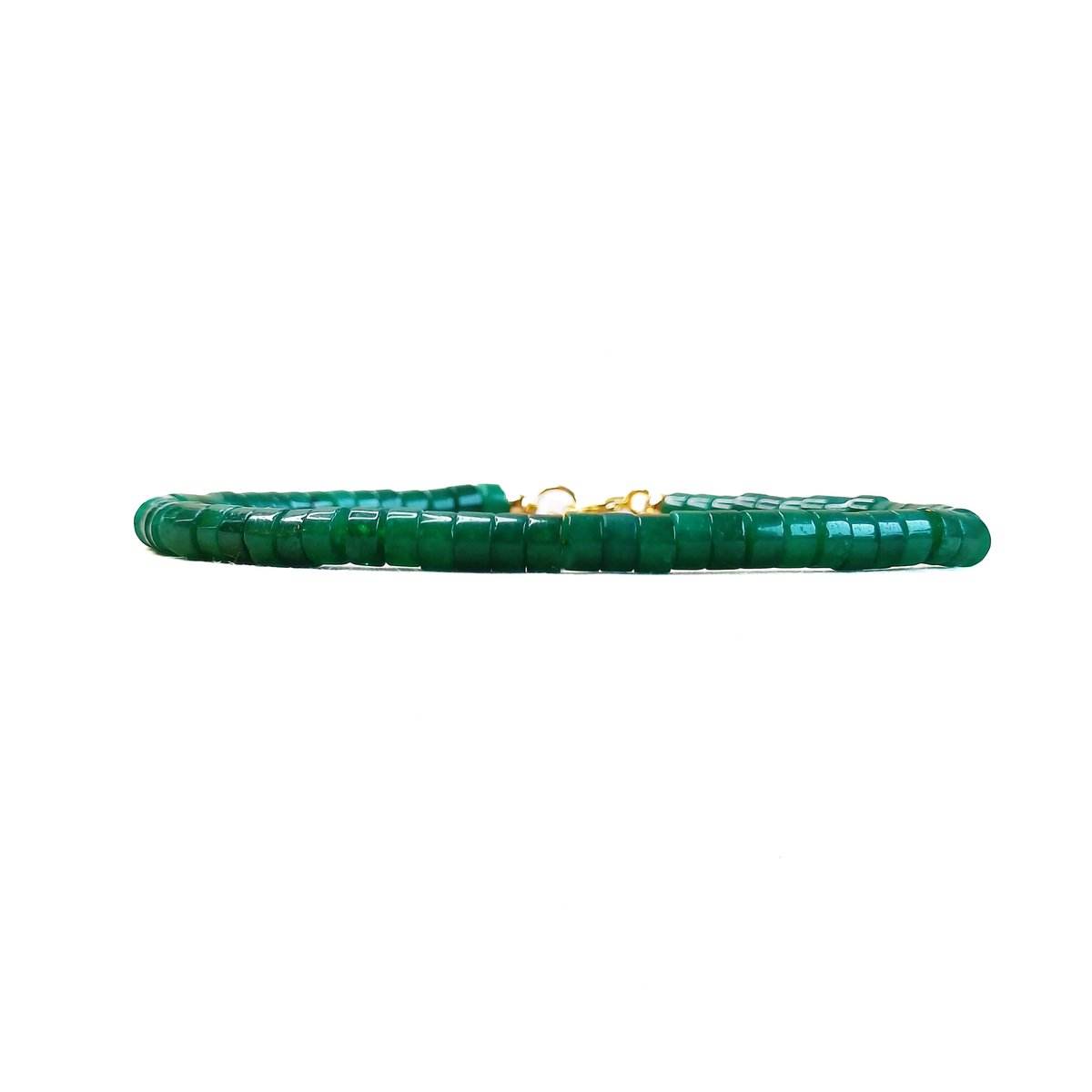 Ava & Imber | Tenue Armband Groene Jade | Donkergroene Kralenarmband Smalle Kralen | 2x4 mm | 16cm + 5cm Verlengstukje | Groene Jade en 18k PVD Gecoat Stainless Steel