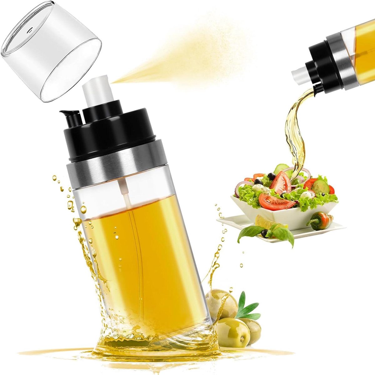 2-in-1 oliespray 150 ml – voedselveilige sproeikop, voor airfryer, grill, salade, bakken
