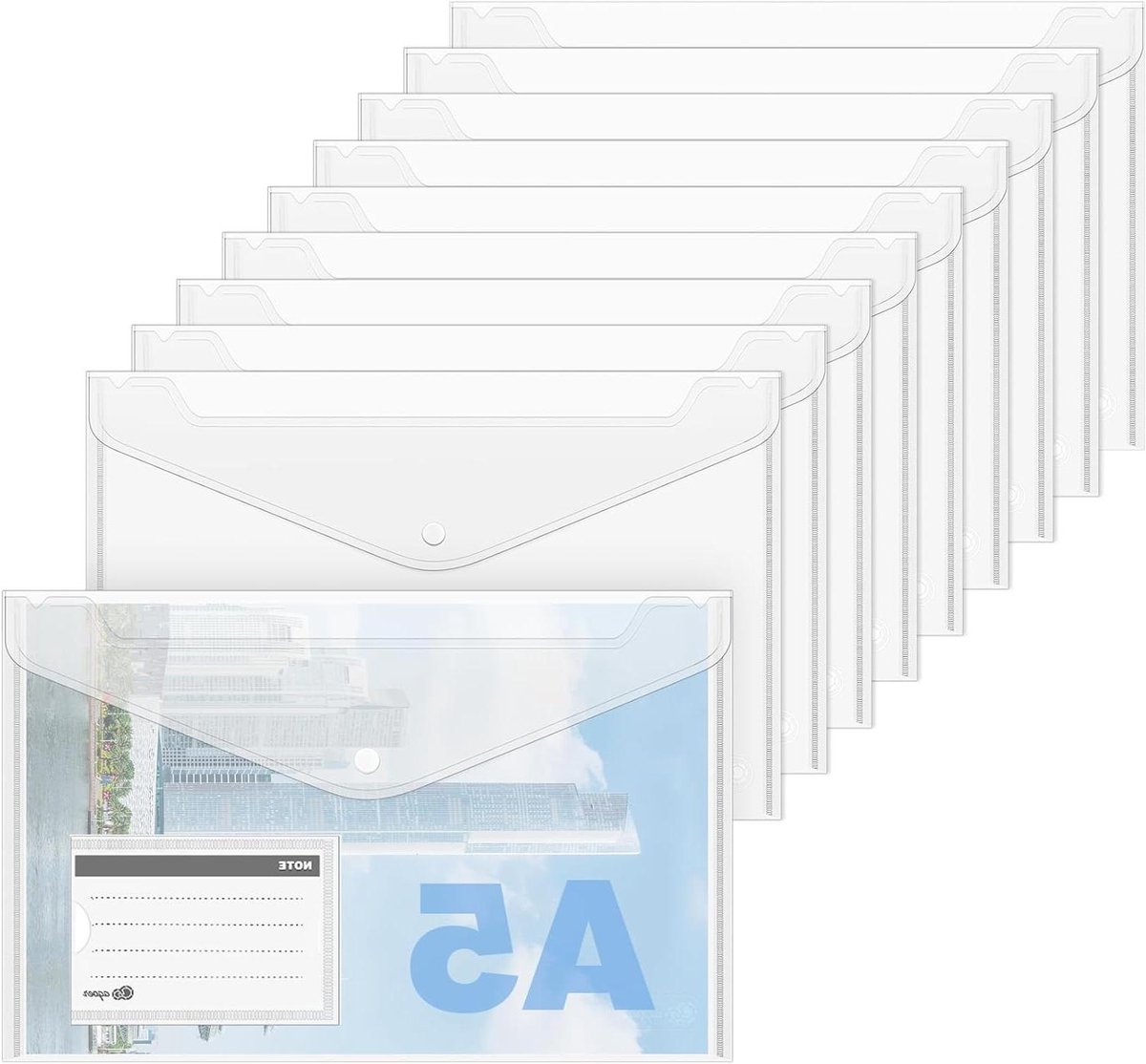 Allecta - Transparante documententas voor A5-formaat documenten - 48 stuks - Met drukknop - Organiseer facturen, bonnetjes en meer