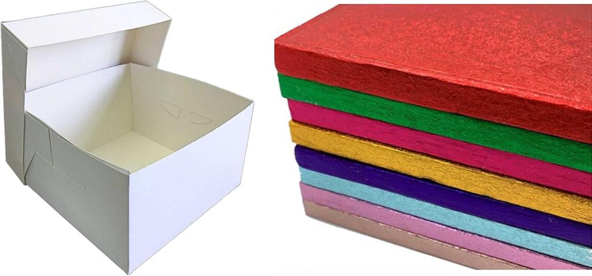 Vierkante Taartdrum met Witte Taartdoos en Deksel Combo - Goud 12 inch