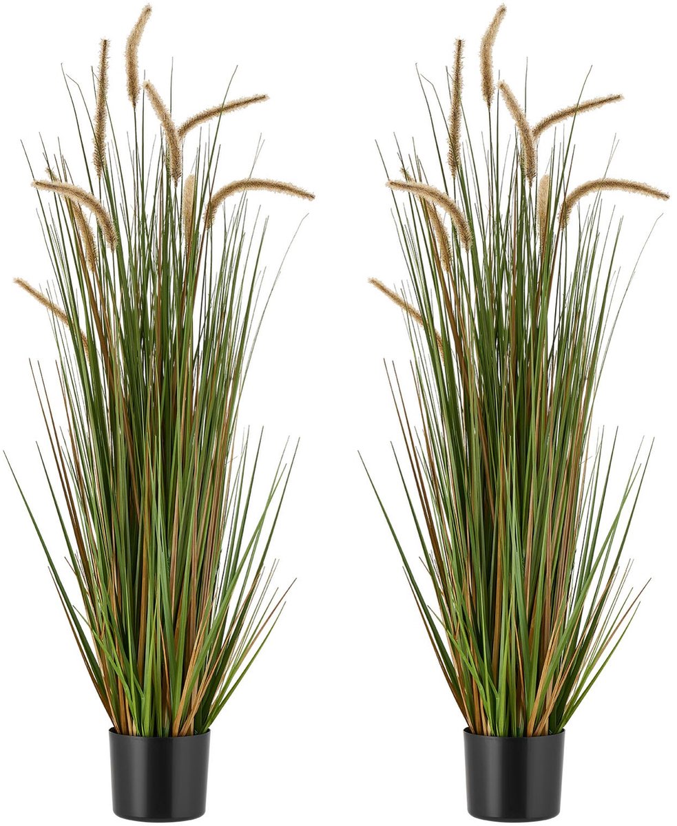 Kunstplant Paardenstaart Rietgras - Siergras in Pot - Set van 2 - Hoogte 119,4 cm - PVC - Voor Binnen en Buiten - Onderhoudsvrij - Groen