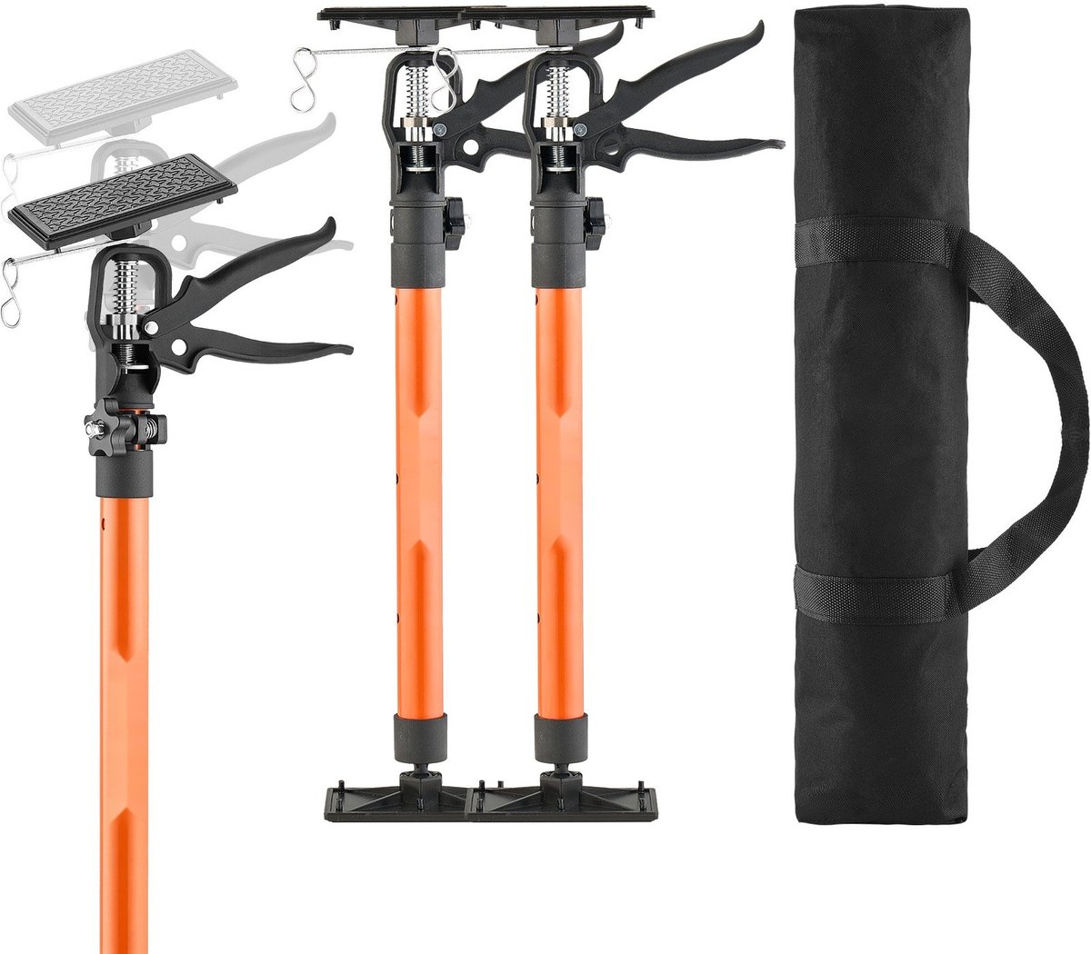Montagesteun - Telescopische plafondstempel / derde hand - Verstelbaar 53-155 cm - Draagvermogen 70 kg - Staal - Eénhandig bedienbaar - Set van 2 - Voor kasten en gipsplaten
