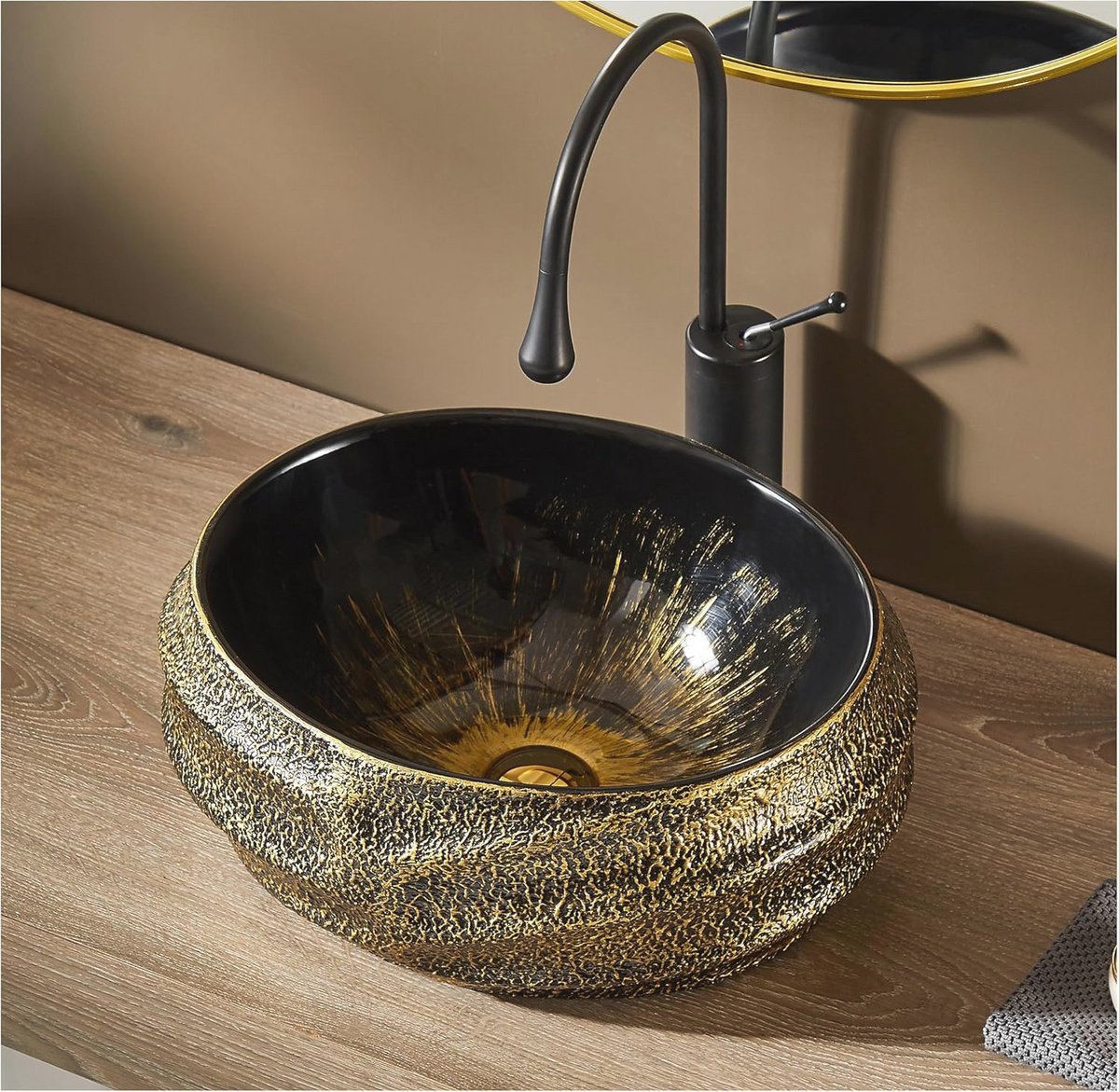 Ovale Badkamer Vessel Gootsteen 45x40cm met Antiek Patroon - Porselein Keramisch