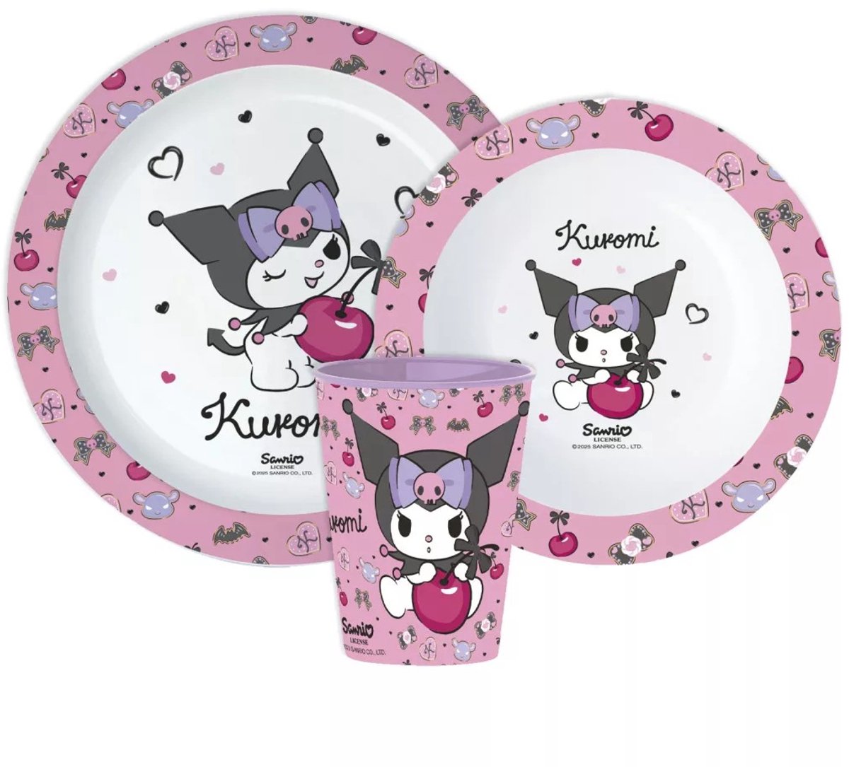 Hello Kitty – Kuromi kinderserviesset 3-delig – Bord, kom en beker - ontbijt - lunch - diner