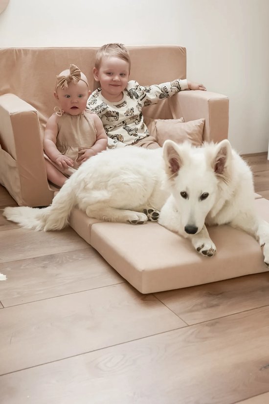Flumi opvouwbare mini kindersofa - zachte kinderbank met uitklapfunctie en afneembare hoes, beige van Merkloos — afbeelding 5