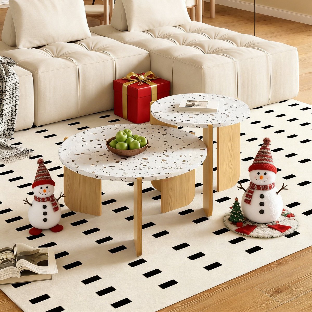 REDOM Nesting-couchtafelset 2-delig | MDF bijzet- en salontafels, naturel houtaccent, kunstzinnige patronen Natuurlijk