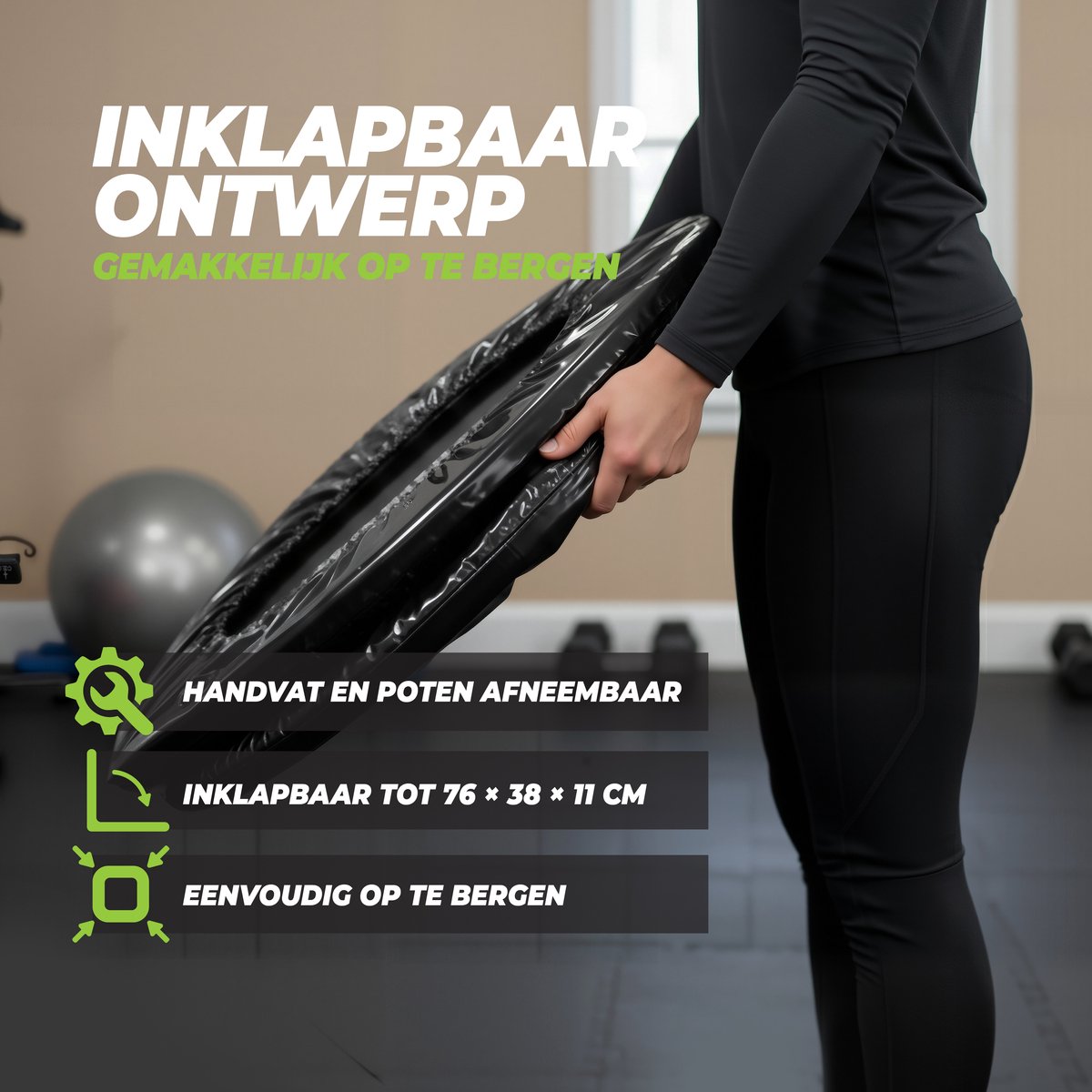 VirtuFit Opvouwbare Fitness Trampoline met Handvat - Zwart - 100 cm - Geschikt voor Jong en Oud - Uitsluitend voor Fitnessdoeleinden - Inklapbaar - Fitness Trampoline Opvouwbaar - Fitness trampoline met Beugel - Fitnesstrampolines — afbeelding 3