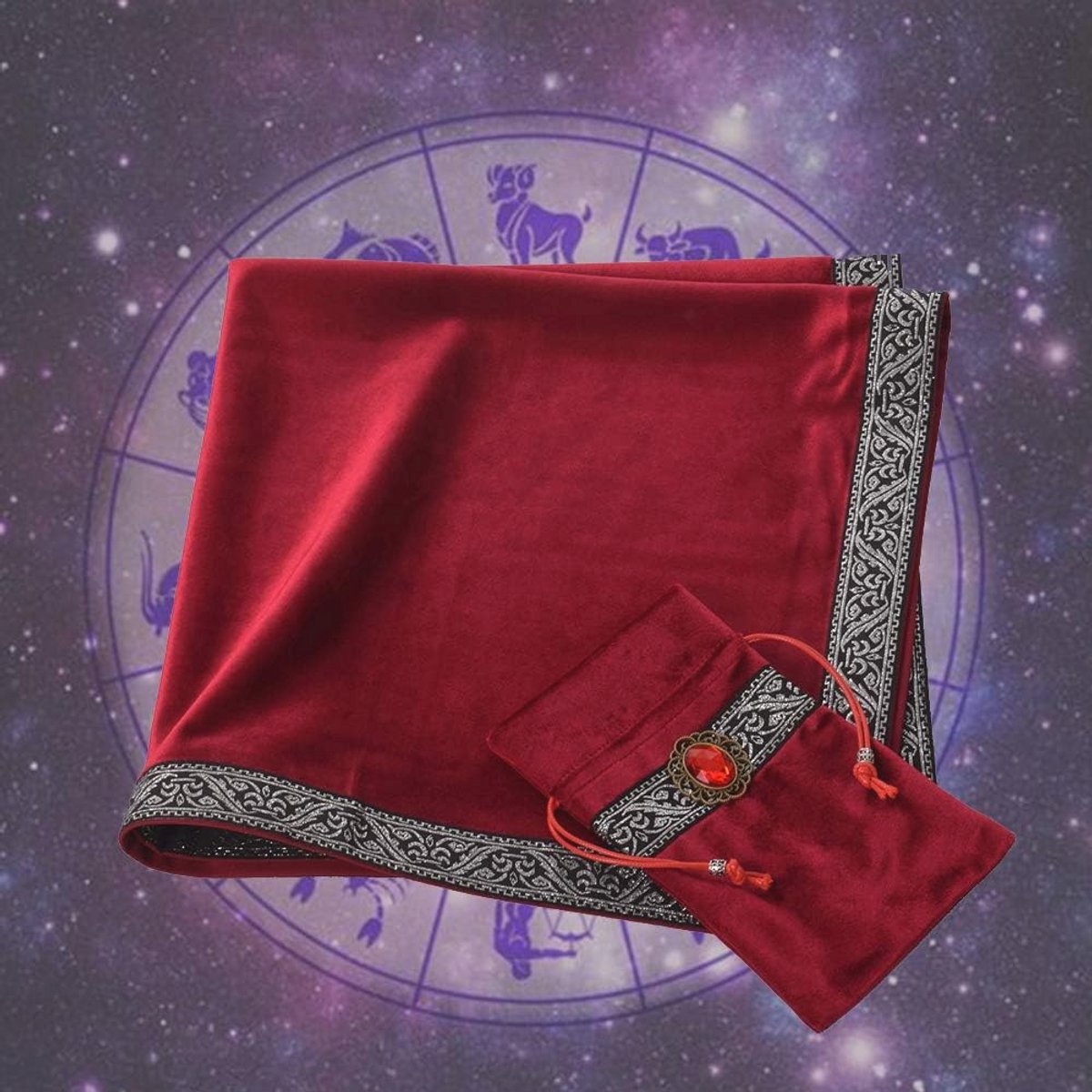 Fluwelen Tarot Tafelkleed voor Altaar en Waarzeggerij - Eén Maat, Rood