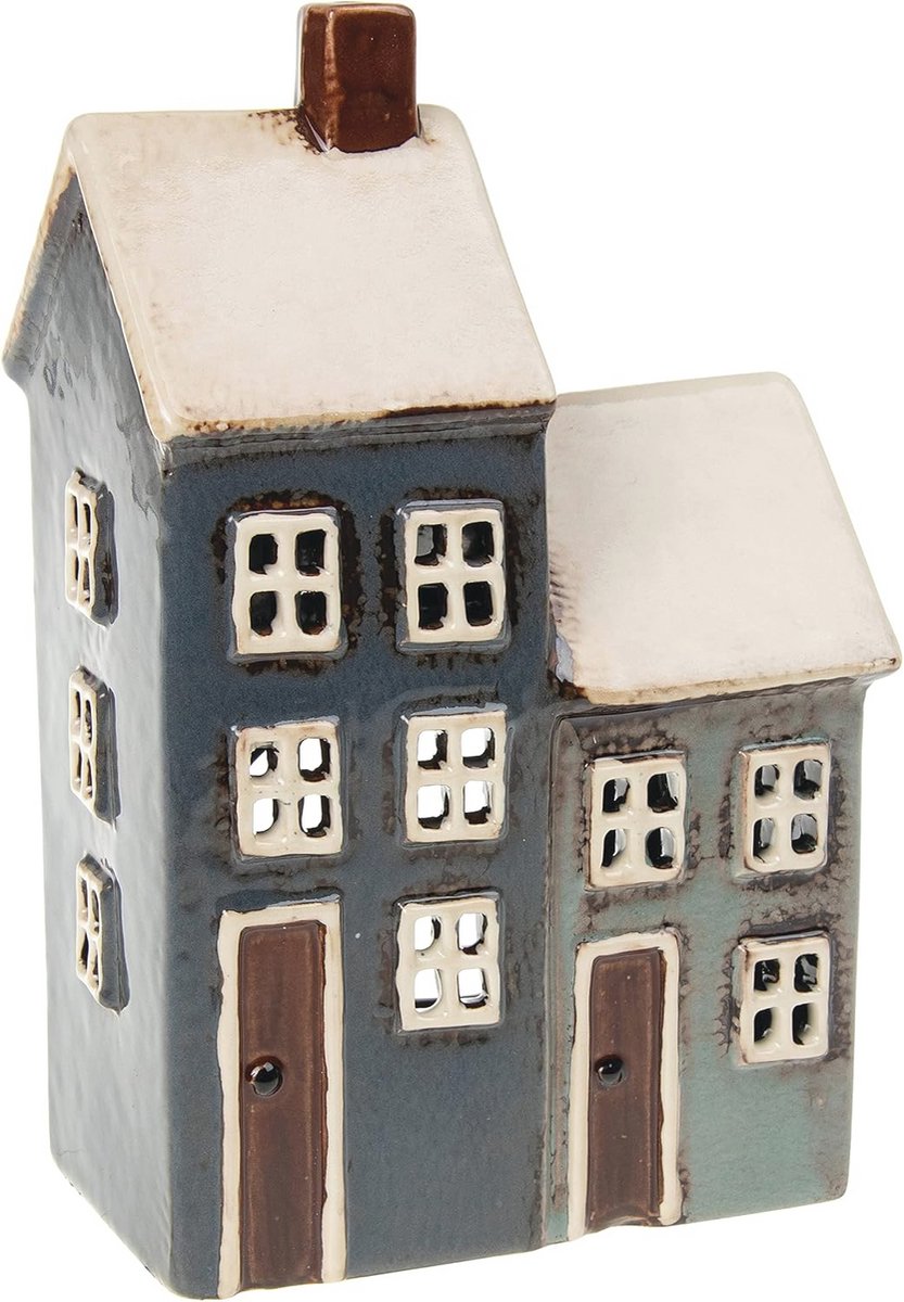 Huis Theelicht Aardewerk Grijs/Navy