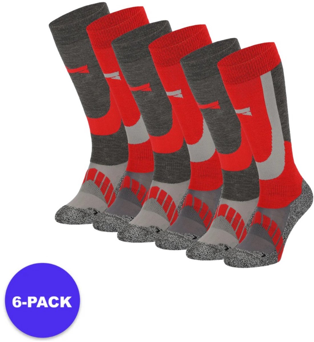 Morethansocks Skisokken unisex 6-paar t/m 48 merino wol ski sokken skisokken heren skisokken dames skisokken Rood
