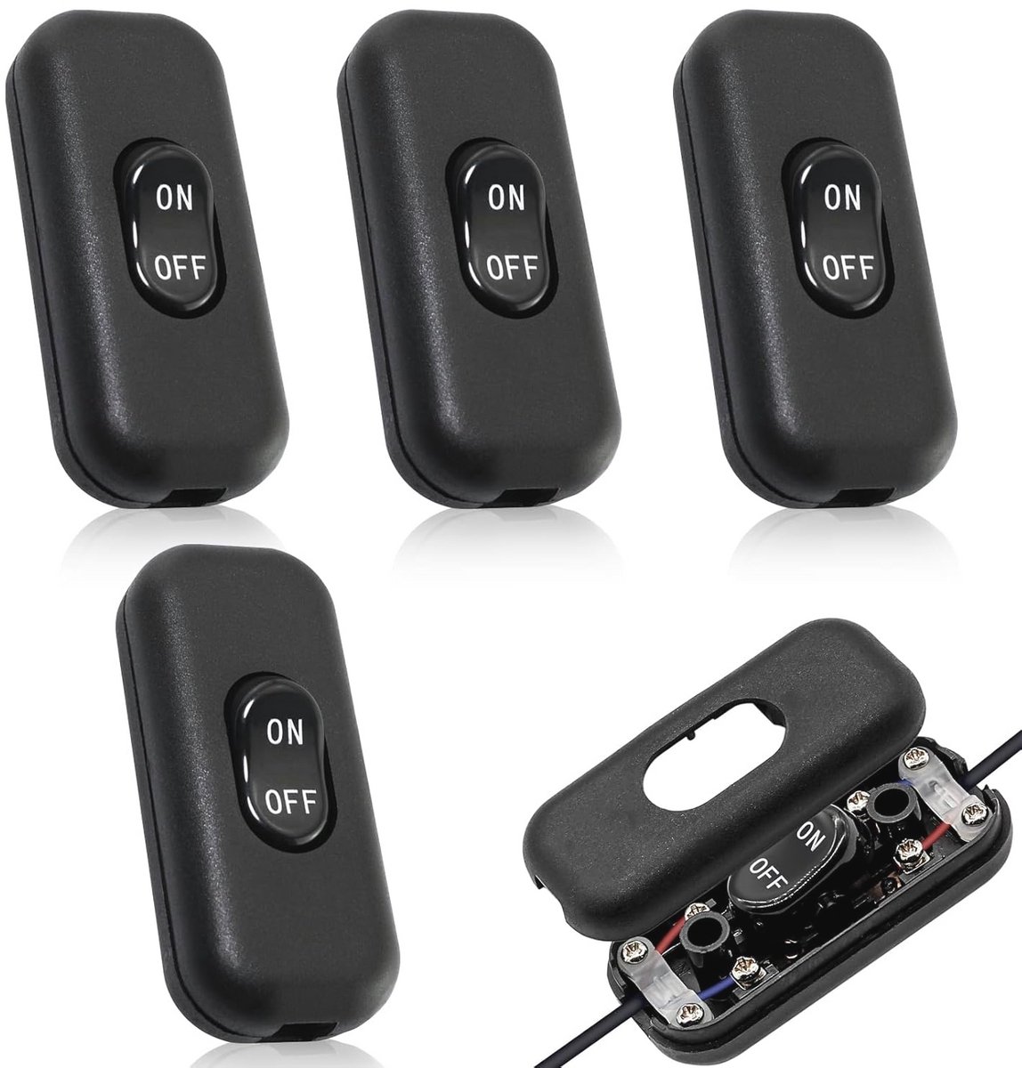 4 Stuks Zwarte Tussenschakelaars voor Elektrische Lampen - 6 A 250 V 2-3-polige Lampen