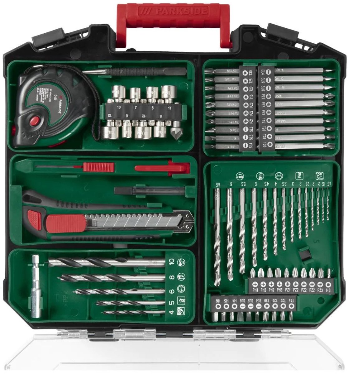 Parkside Accu-boormachineset 12 V met 2 accu's en lader - Uit de serie PARKSIDE X 12 V Team - Koppel: max. 28 Nm - Inclusief bits, boren en bitverlenging - Ideaal voor boren in hout, metaal en kunststof - Traploos regelbaar toerental - Compact design
