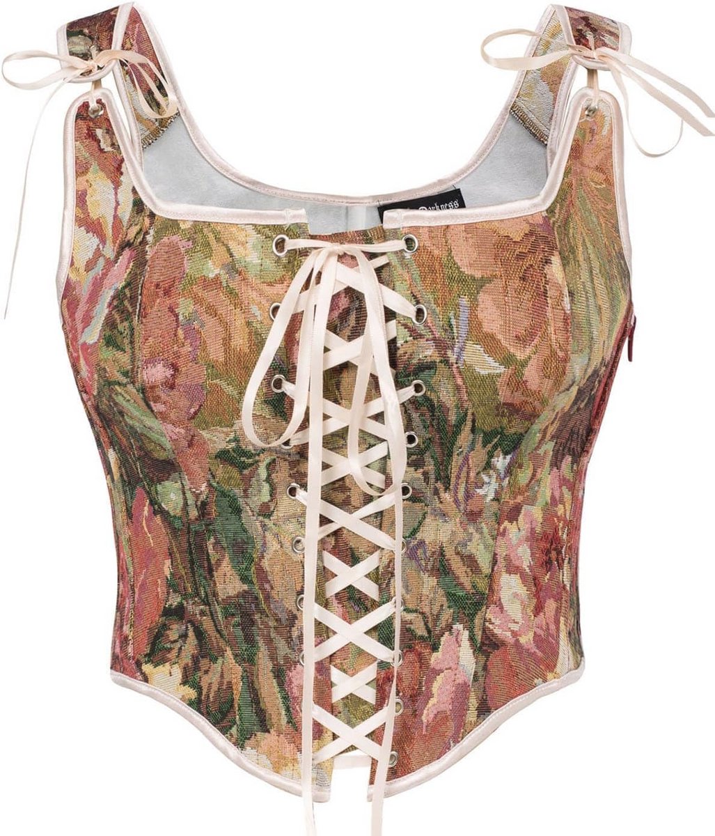 Dames Renaissance Corset Top met Bloemenprint - Vintage Corsage Vest