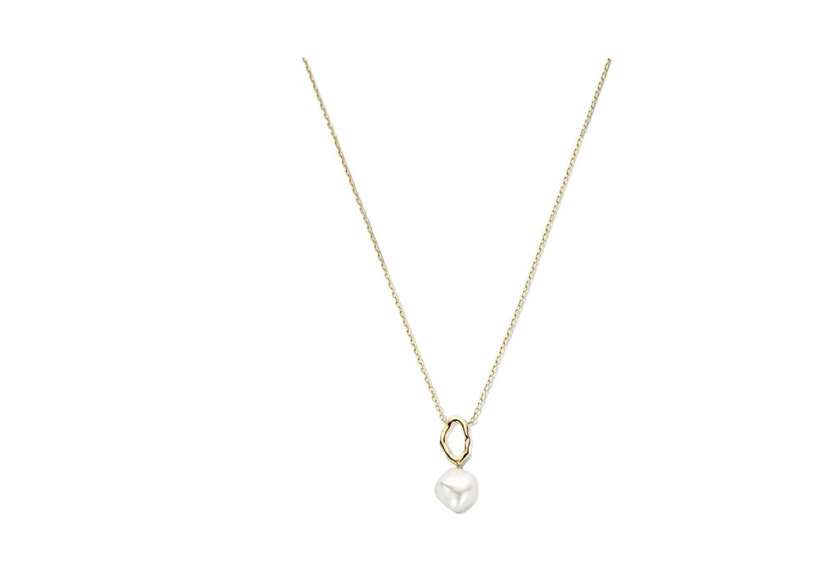 14 karaats gouden anker collier met parel