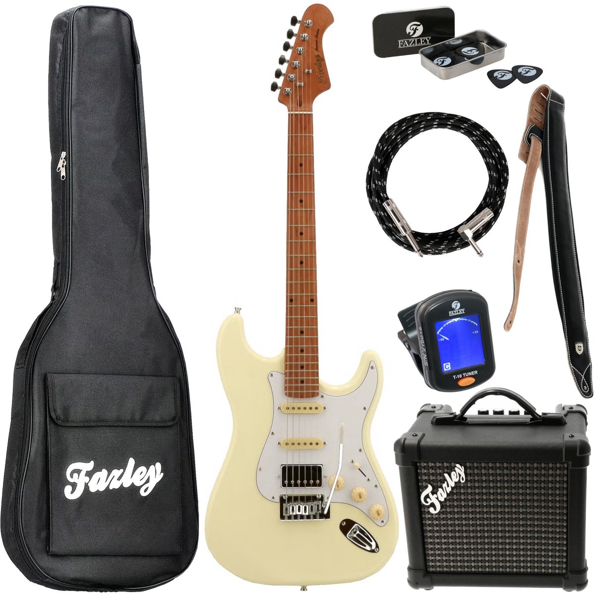 Elektrische gitaar - Starterset - incl. versterker en tas - Wit Fazley