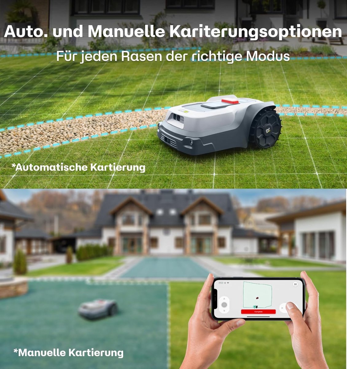 Slimme Draadloze Robot Grasmaaier voor gazons tot 800 m² | AI Vision & RTK GPS | Zonder Begrenzingskabel | Automatische Kaartfunctie | Individueel Maaien & Multi-Zone Beheer | Max. 20° Helling | App-Controle |