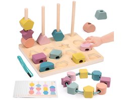 Montessori-speelgoed voor 2-, 3-, 4- en 5-jarigen - Houten stapelspeelgoed - Rijgspeelgoed - Speelgoed voor de fijne motoriek - Educatief speelgoed voor 2- tot 3-jarigen