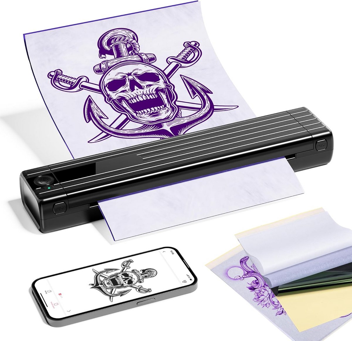 Draadloze Thermische Tattoo Stencil Printer met Transferpapier voor iOS, Android en PC