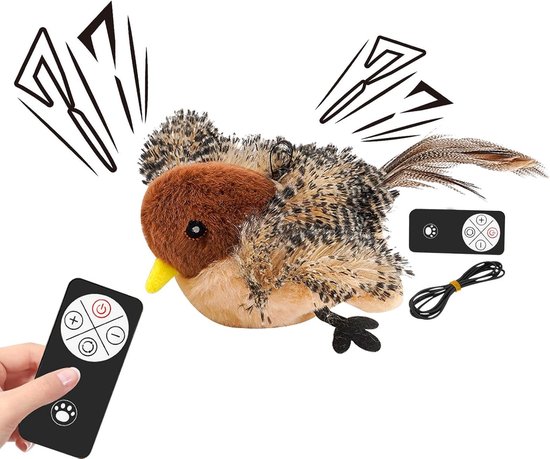 Kattenspeelgoed - Kattenspeelgoed met catnip - Flappy vogel kattenspeeltje voor binnenkatten - Oplaadbaar - Kattenspeelgoed elektrisch - Met geluid - Pluche Kitten Sportspeelgoed - specht