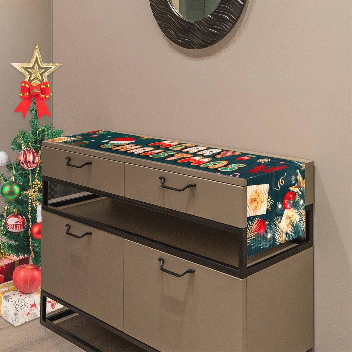 Premium Linnen Kerst Tafelloper 183x33 cm voor Wintervakantie en Feestdecoratie
