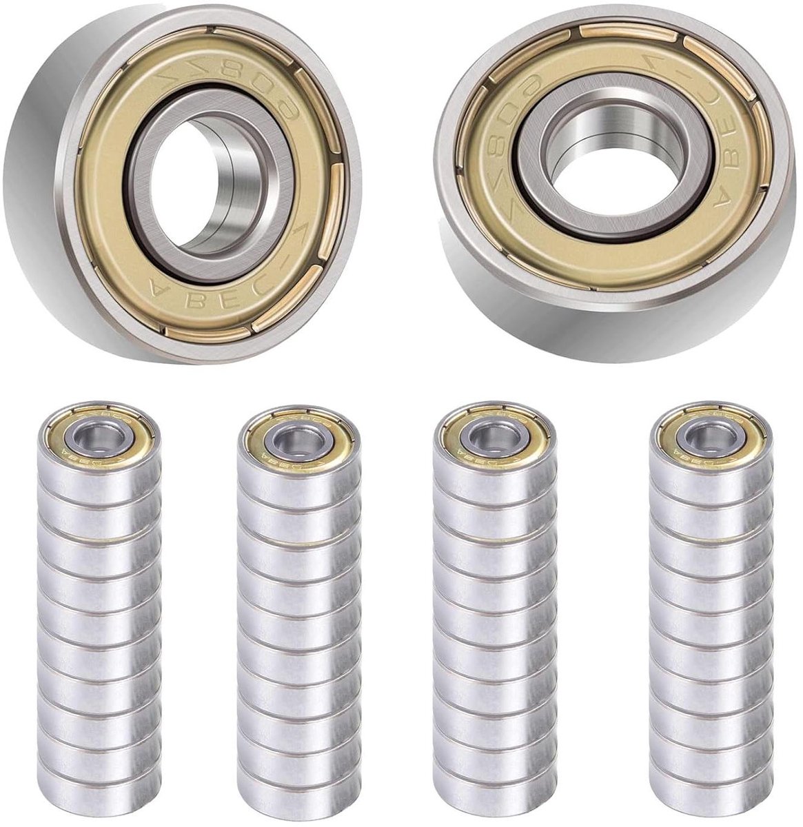 Allecta 50 stuks Miniatuur Kogellagers 608 ZZ 8 x 22 x 7 mm Duurzaam en Geluidsarm Metaal Double Shielded Groefkogellagers voor Skateboard Scooter Inline Skates