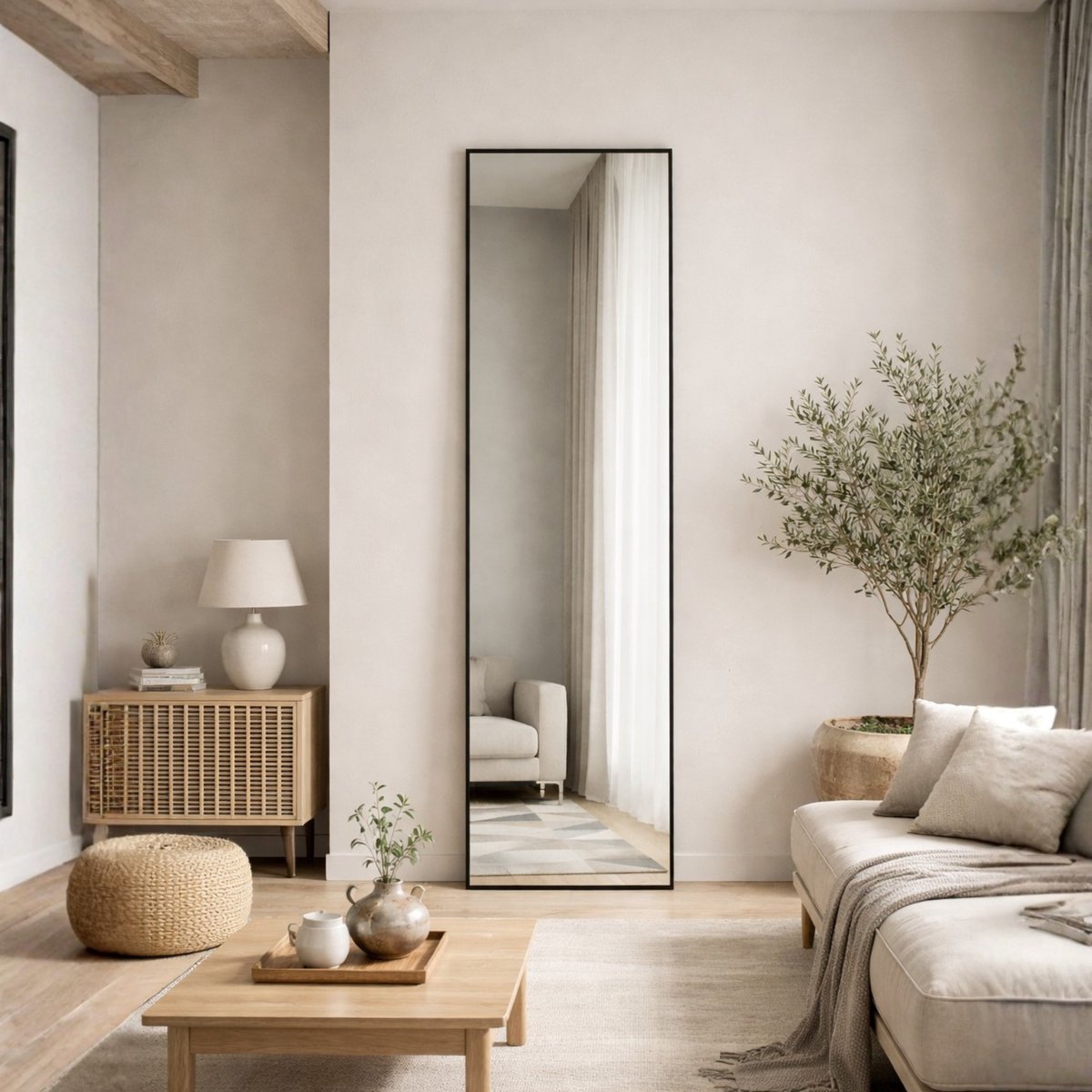 Passpiegel Rechthoek DMC - Grote Wandspiegel met Stalen Rand - Industrieel Design - 60x225 cm