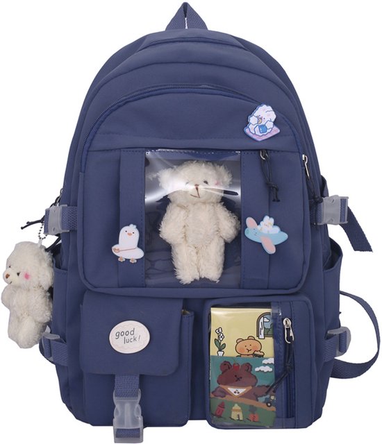 Waterdichte rugzak voor meisjes - Rugzak Meisje Met Pin en Accessoires - rugzak jongens - rugzak dames - Lichtgewicht Schooltas - School Student Schooltas - Rugzakken met grote capaciteit - Tieners - Schoolrugzakken voor middelbare School - Blauw