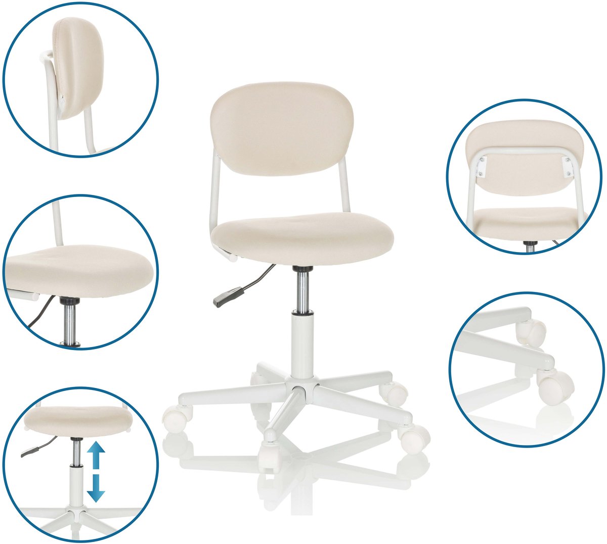 hjh OFFICE 670470 kinder bureaustoel KIDDY PRO AL stof zwart/blauw armleuningen comfortabele bekleding kinderstoel bureau chair