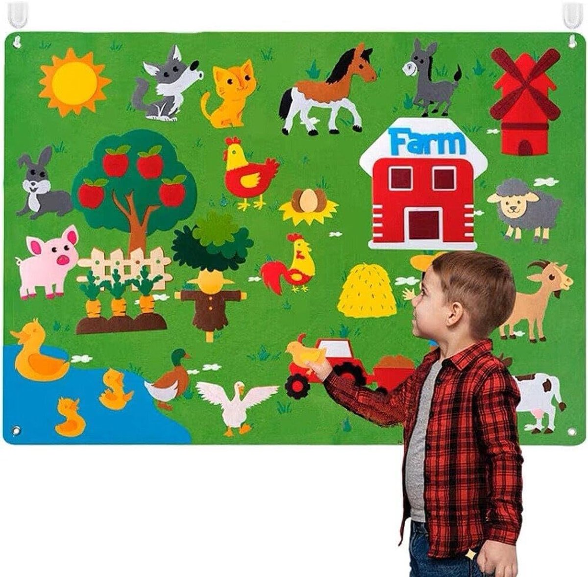 Set vilten verhaalborden met boerderijdierenthema, educatieve en interactieve speelmat voor kinderen, doe-het-zelf interactief speelgoed van vilten verhaalborden voor kleuters om verhalen te vertellen en vroeg leren