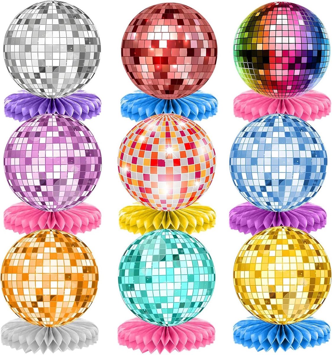 Allecta - Honingraat Centrepieces voor Disco Thema Feest - Muziek Thema Party Decoraties - 70s 80s 90s Disco Ball Centerpieces