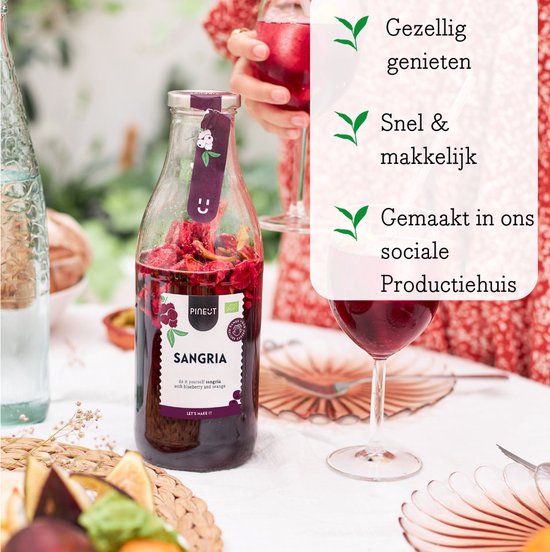 Pineut ® Cadeau Vrouw - Sangria Rood - Zelf Sangria Maken - Sangria Kan - Rode Wijn - Aardbei, Appel & Sinaasappel - Waterkan Glas 1L Hervulbaar - Zomercadeau