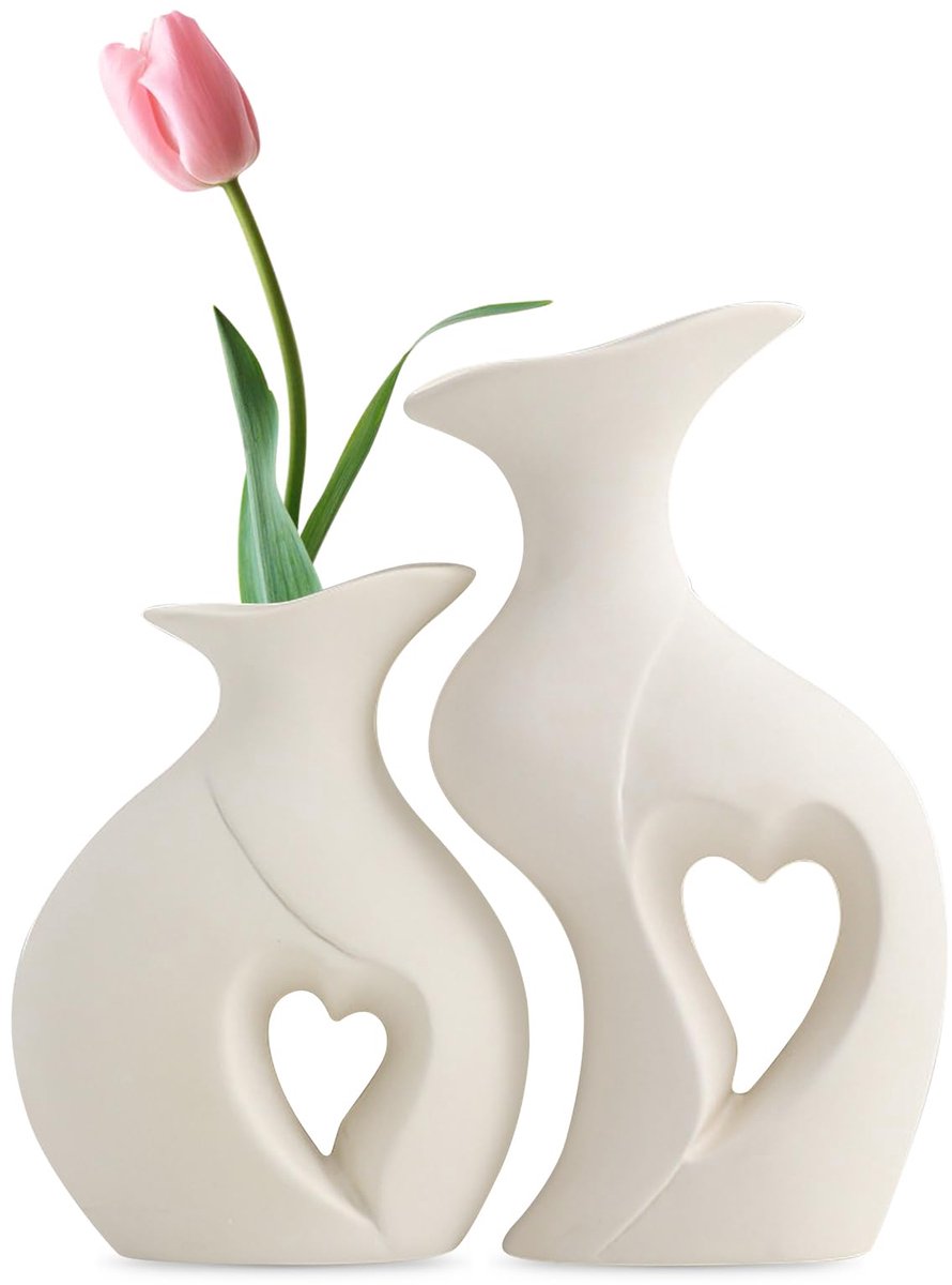 Unyqoos Set van twee stijlvolle keramische vazen voor moderne decoratie in huis, 2 Stuks, 21.2cm Wit