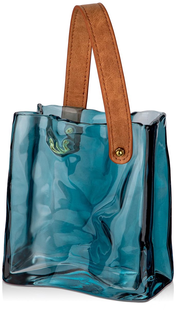 Unyqoos Elegante glazen bloemenvaas met handvat voor stijlvolle interieurdecoratie, 17cm, Glas, Blauw