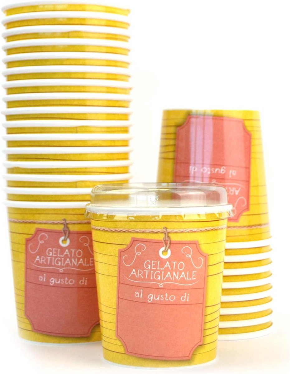 25 Stuks Dozen en Deksels voor IJs en Yoghurt - Biologisch Afbreekbaar Thermisch Papier