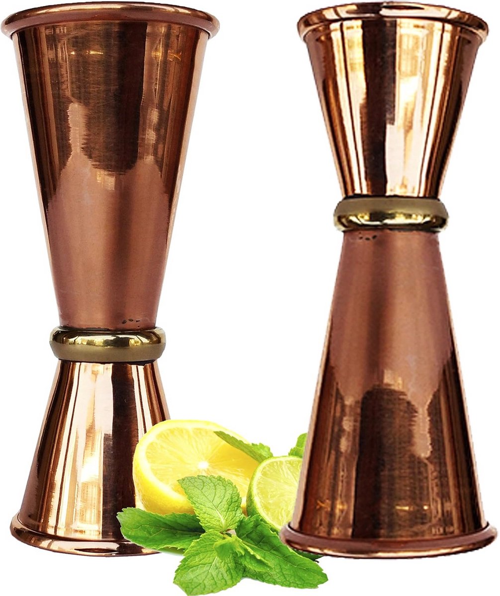 Set van 2 Dubbele Koperen Cocktail Jigger - Nauwkeurig Meten Voor Mixdrankjes