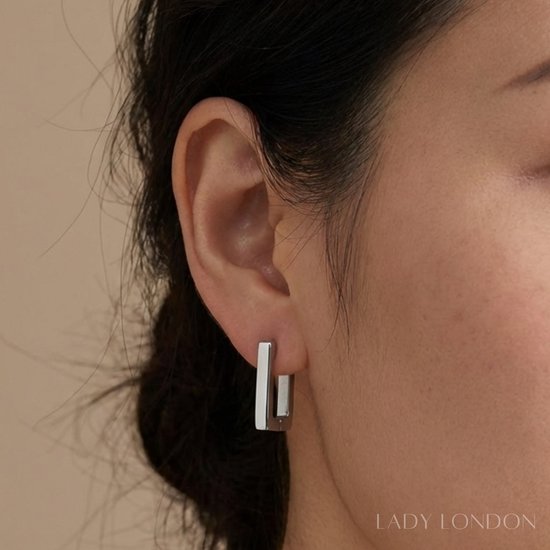 Lady London – Boucles d'oreilles – Rectangulaire – RVS – Couleur argent – 1 paire