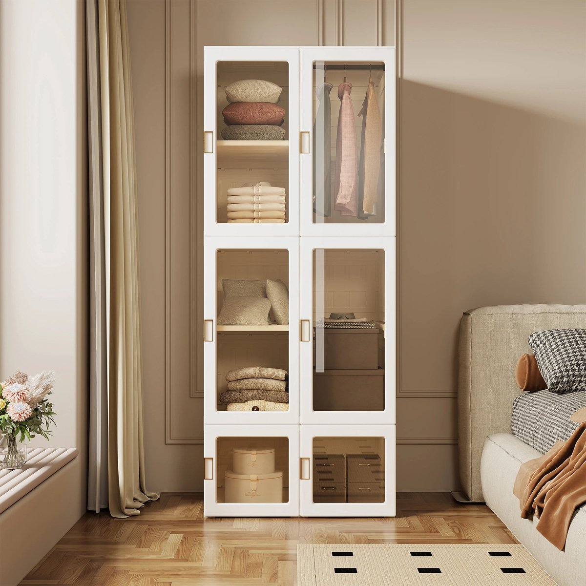 Smyl. Kledingkast - Opvouwbare Kledingkast - Kast met 6 blokjes en 1 Ophangrail - Opbergkast - 69x50x170cm Wit