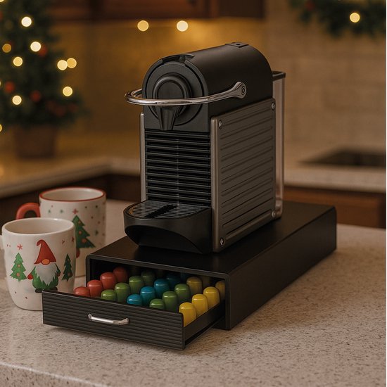 BRASQ Capsulehouder voor Nespresso Capsules - Opbergbox met Lade - 50 Cups - Koffiecups houder Zwart
