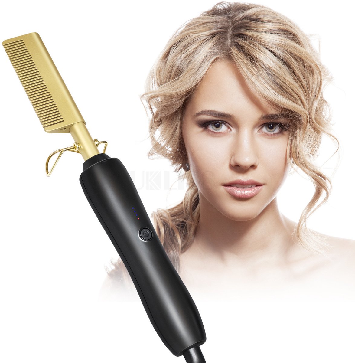 SnelShoppen - Stijltang 450 ºF Hitte Keramische Hete Kam voor Nat en Droog Haar, Milieuvriendelijk, Gouden Haarborstel voor Perfecte Styling