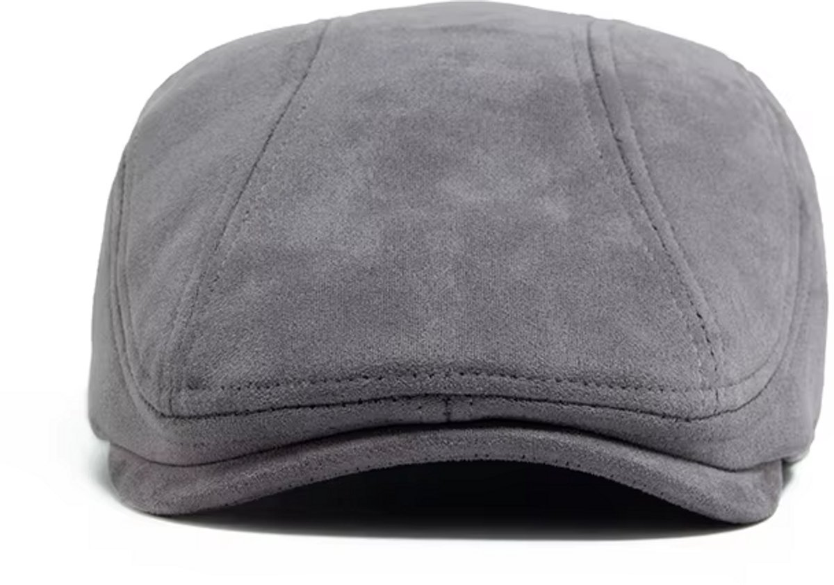 Flatcap Heren Suède Look – Platte Pet Luxe & Stijlvol – Vintage Gatsby Style – Grijs – One Size
