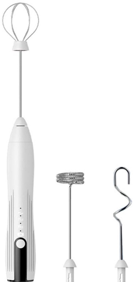 Elektrische Kleine Blender, Melkopschuimer, Eierklopper, Garde, Mixer, 3-Snelheden Oplaadbaar, Handzaam (Wit)