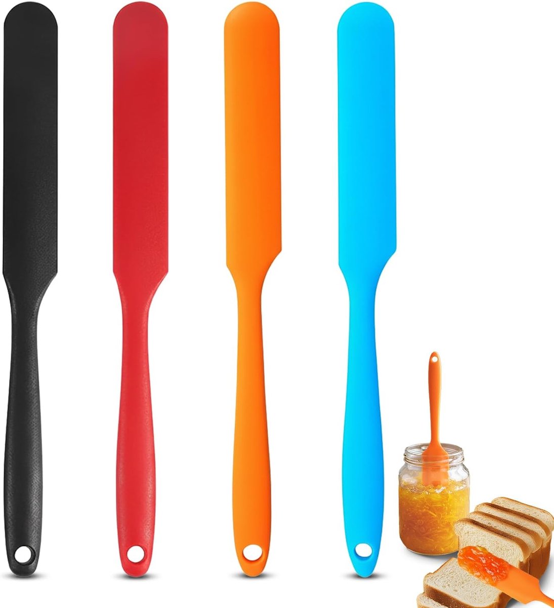 Daity 4-delige siliconen potten- en spatelset - Lange - hittebestendige - slanke spatels voor potten en flessen - Antiaanbaklaag en flexibele spatels - geschikt voor bakken - mengen - jam maken - cakes - crèmes en boter (24 cm).