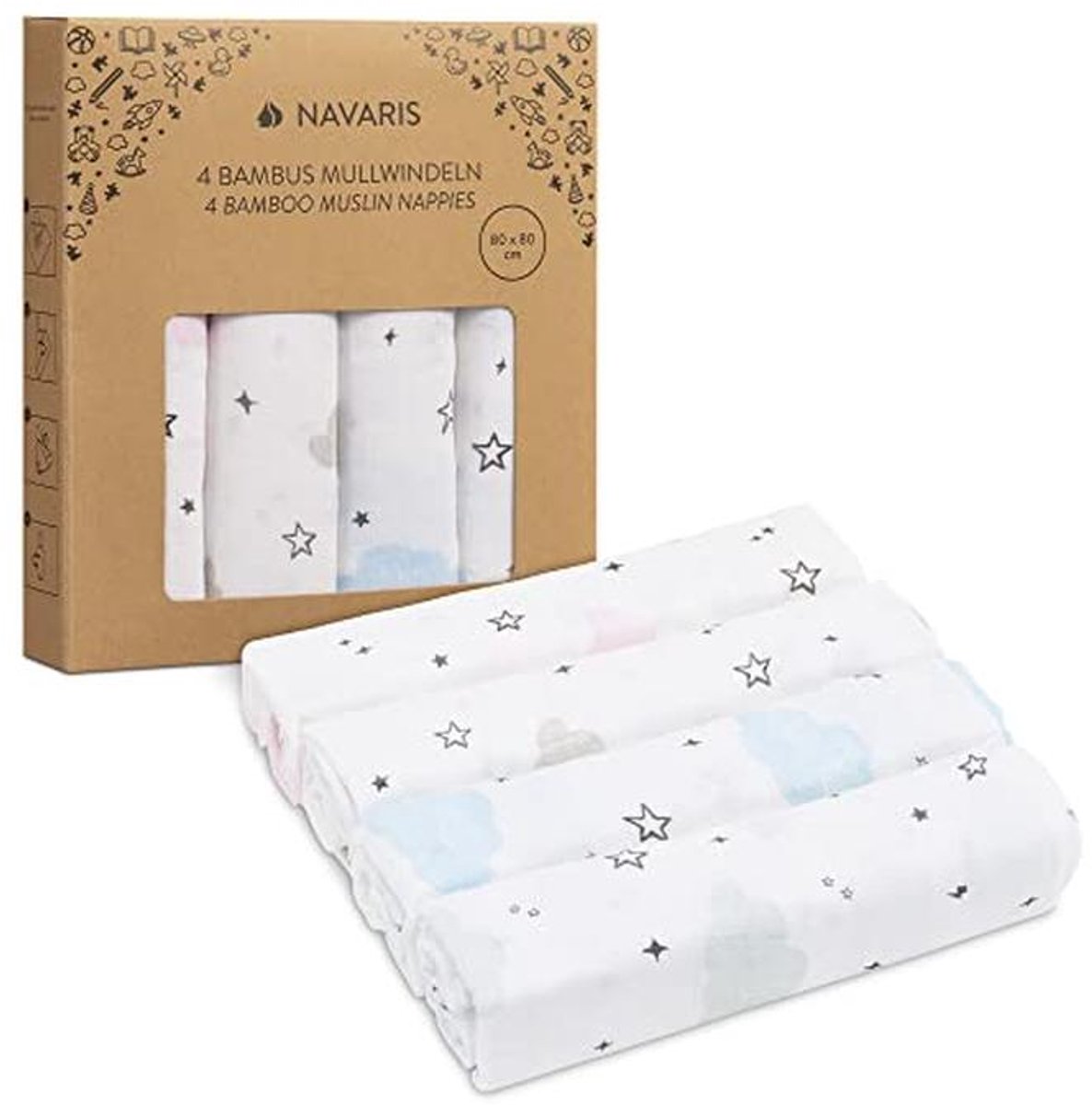 Musselin doeken voor baby's - 4 stuks, 80 x 80 cm - Superzacht en hypoallergeen