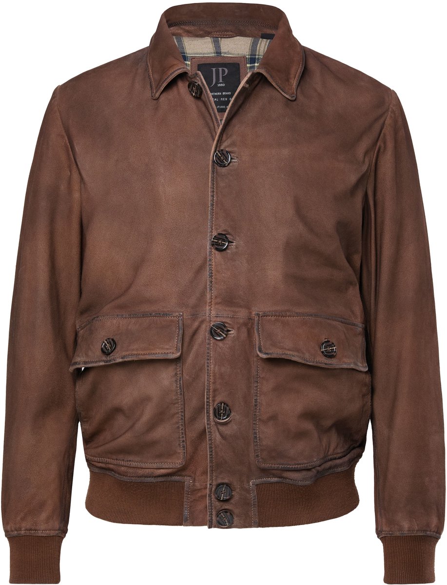 JP 1880 - Heren - Leren blouson leer van het fijnste geitensuède vintage Look - Tabaksbruin - Maat 5XL