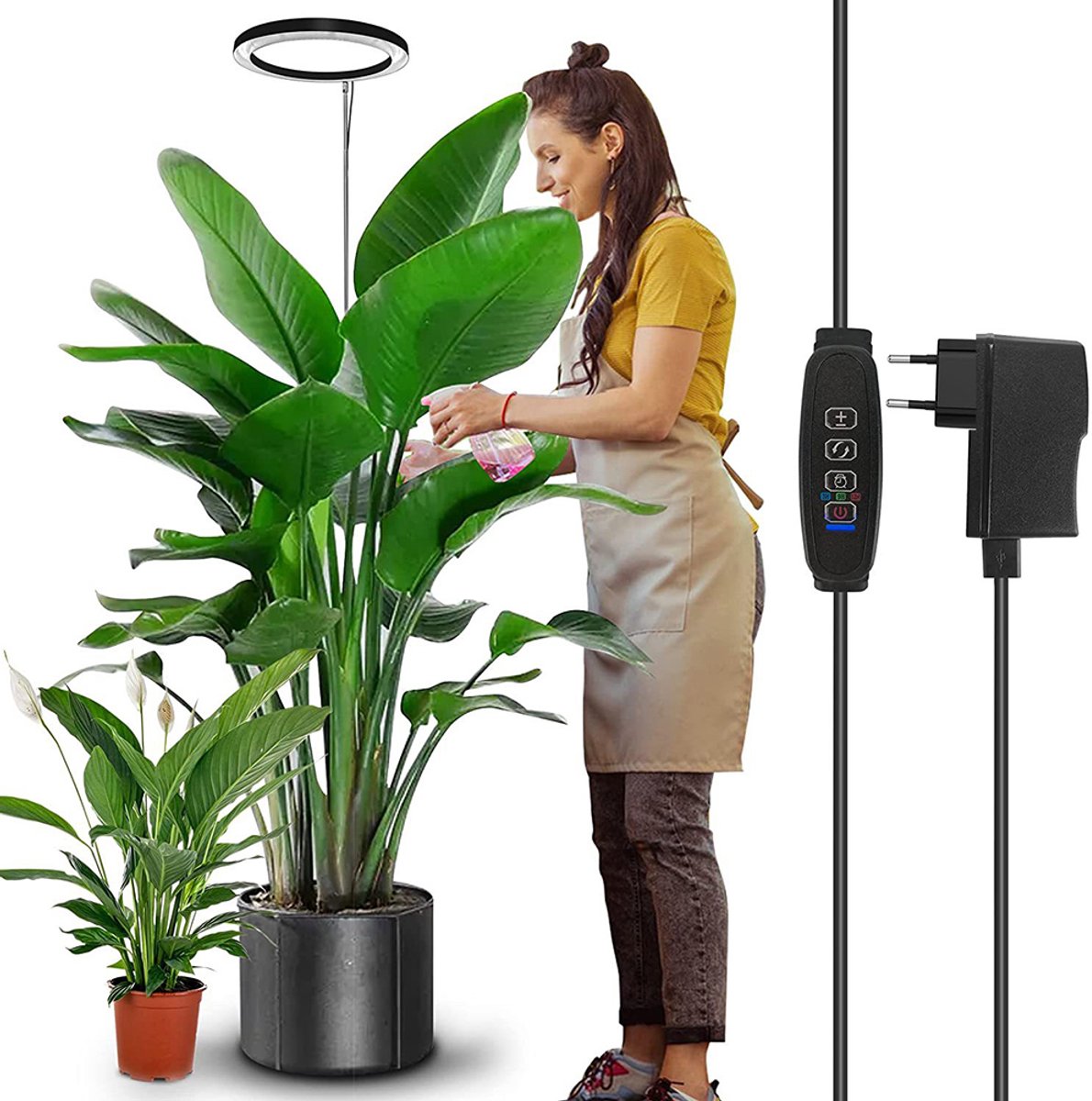 MUPOO LED groeilamp - Kweeklamp full spectrum voor planten - groei en bloei 160LED ringlamp verstelbaar 35-155cm met timer 3/9/12H - 9 dimbare helderheidsniveaus - voor binnenplanten en grote planten