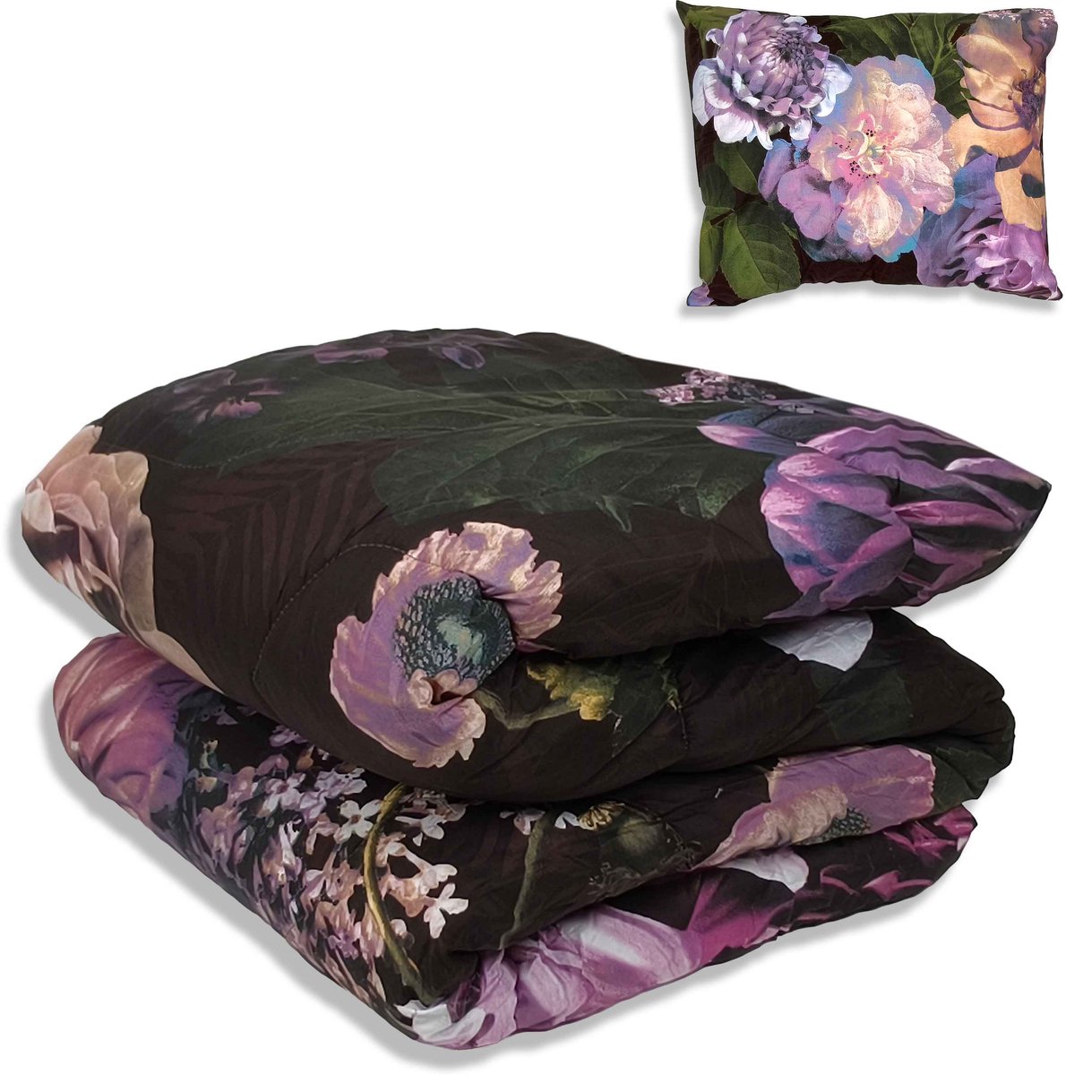 Dekbed zonder overtrek - All year 140x200cm - Paarse bloemen - Wasbaar Dekbed Zonder Overtrek – Hypoallergeen & Antibacterieel – 30 dagen proefslapen - Wasbaar hoesloos dekbed - Bedrukt dekbed - zomerdekbed & winterdekbed