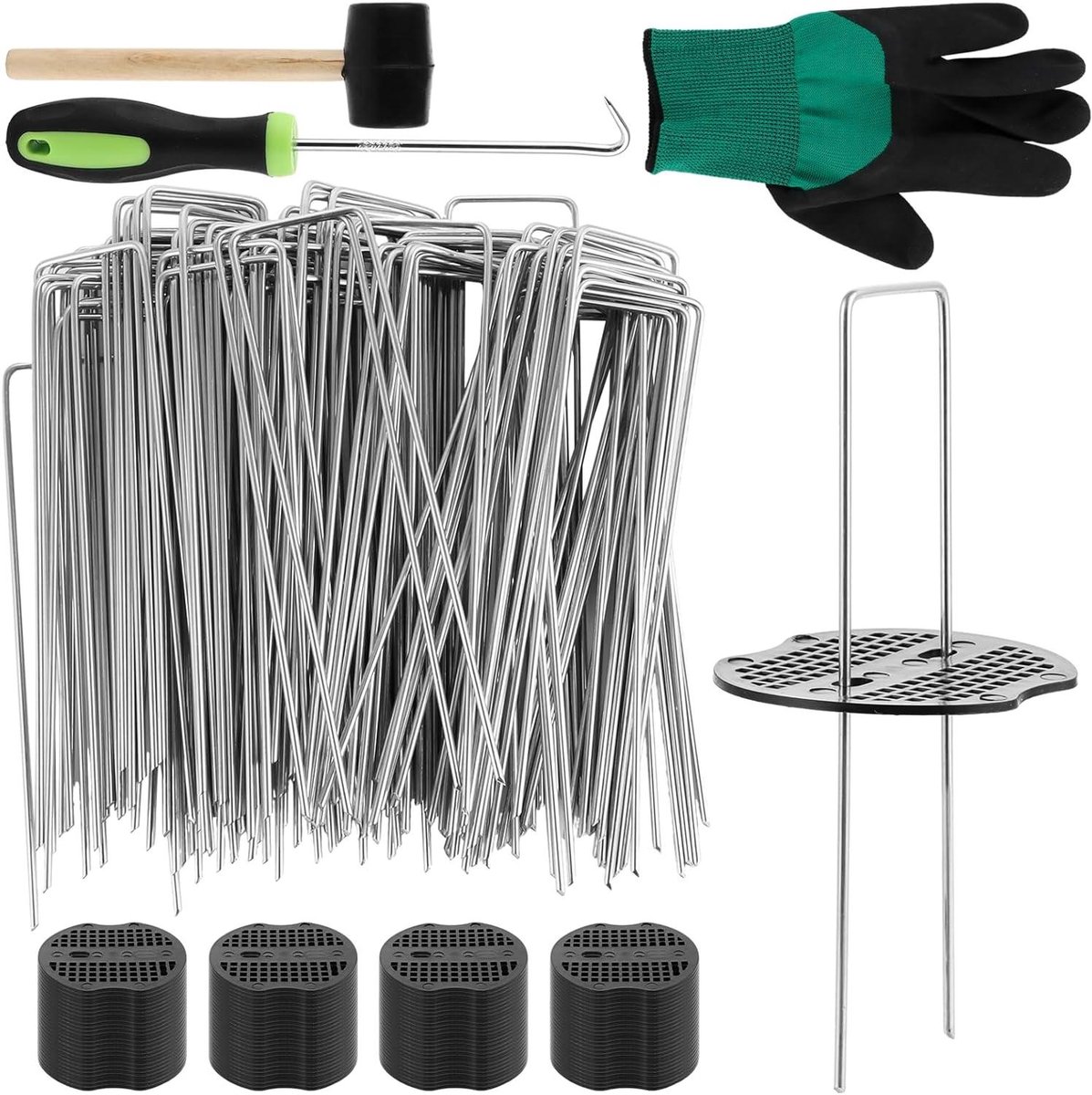 Allecta - Grondankers en bufferschijven set voor tuin met haringen en accessoires - 100 stuks